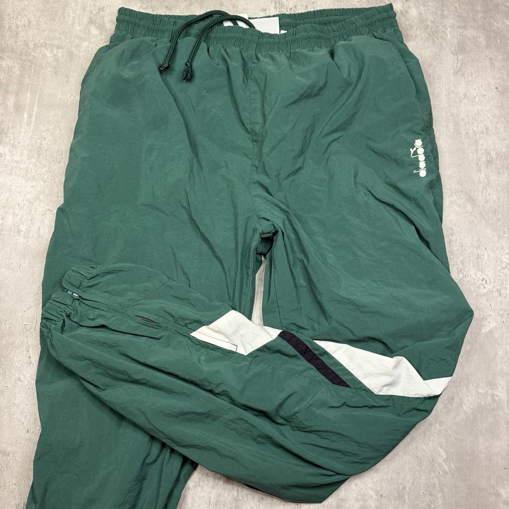 Vintage Diadora Mens Tracksuit Track Pants XL Green Y2K Lined Joggers